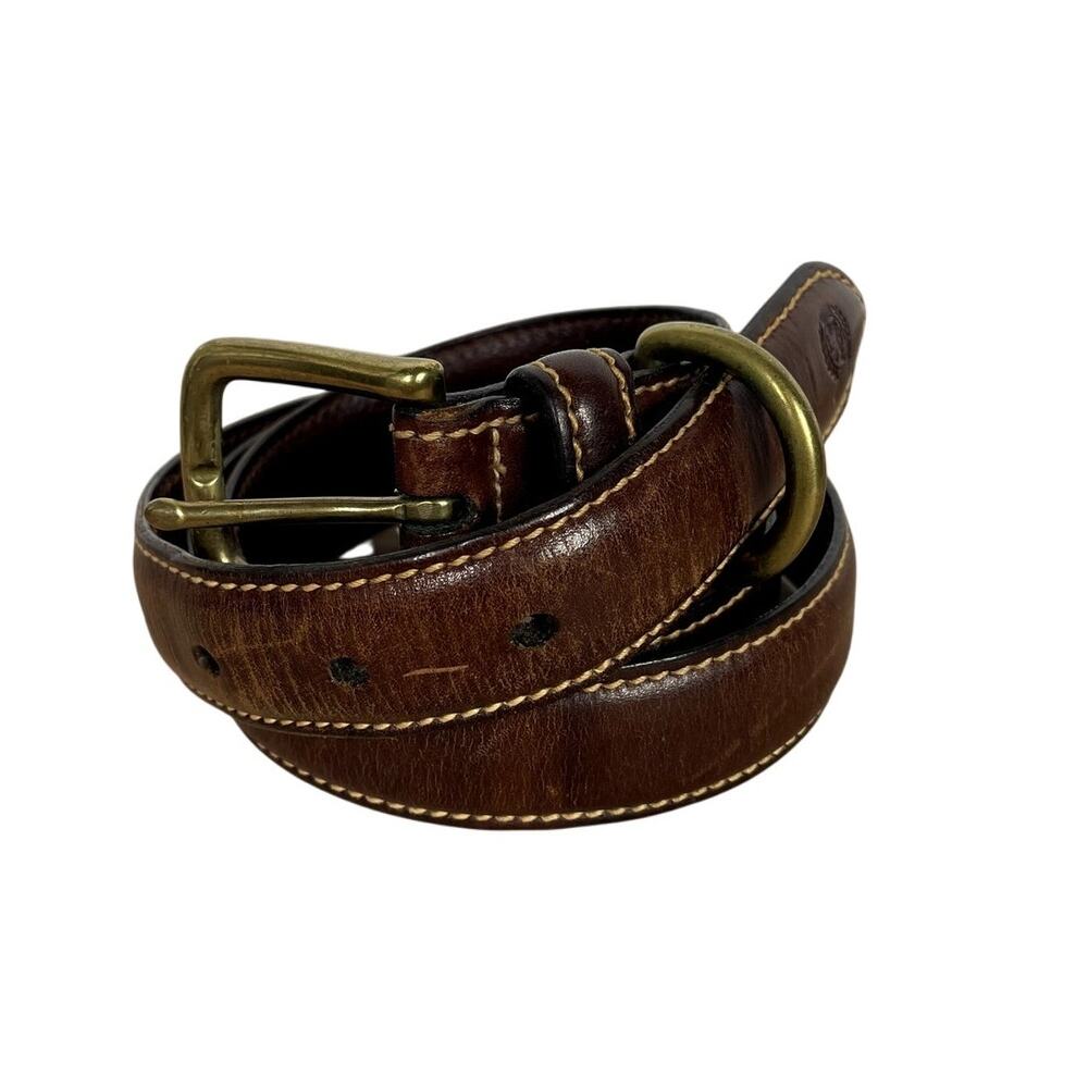 Tommy Hilfiger men's brown leather belt brass buckle 38